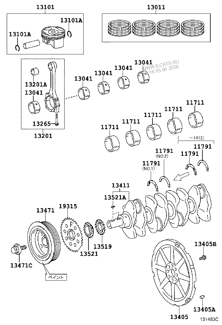 CRANKSHAFT PISTON TOYOTA PRIUS 222130 