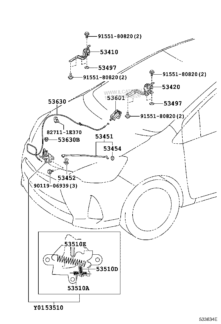 ЗАПОРНЫЙ МЕХАНИЗМ КАПОТА & ШАРНИР TOYOTA AQUA&(125110)