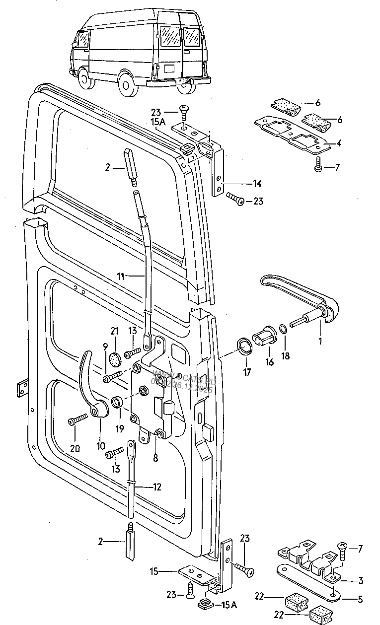 door lock. door handle, exterior. locking bar. for high wing door VW LT