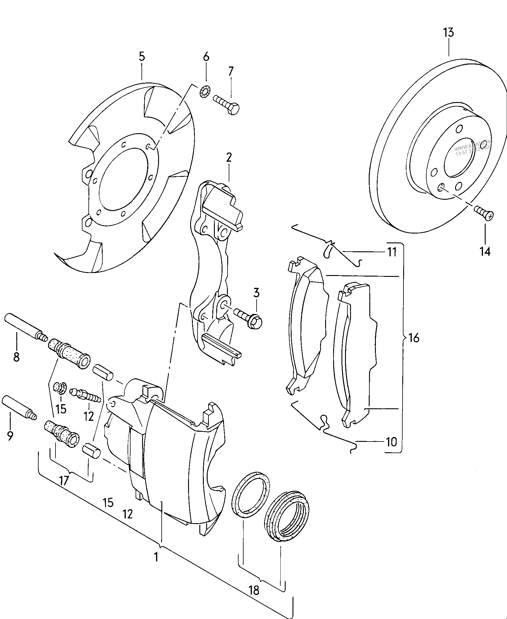 floating caliper brake. front. brake disc. brake disc (vented) VW SCIROCCO