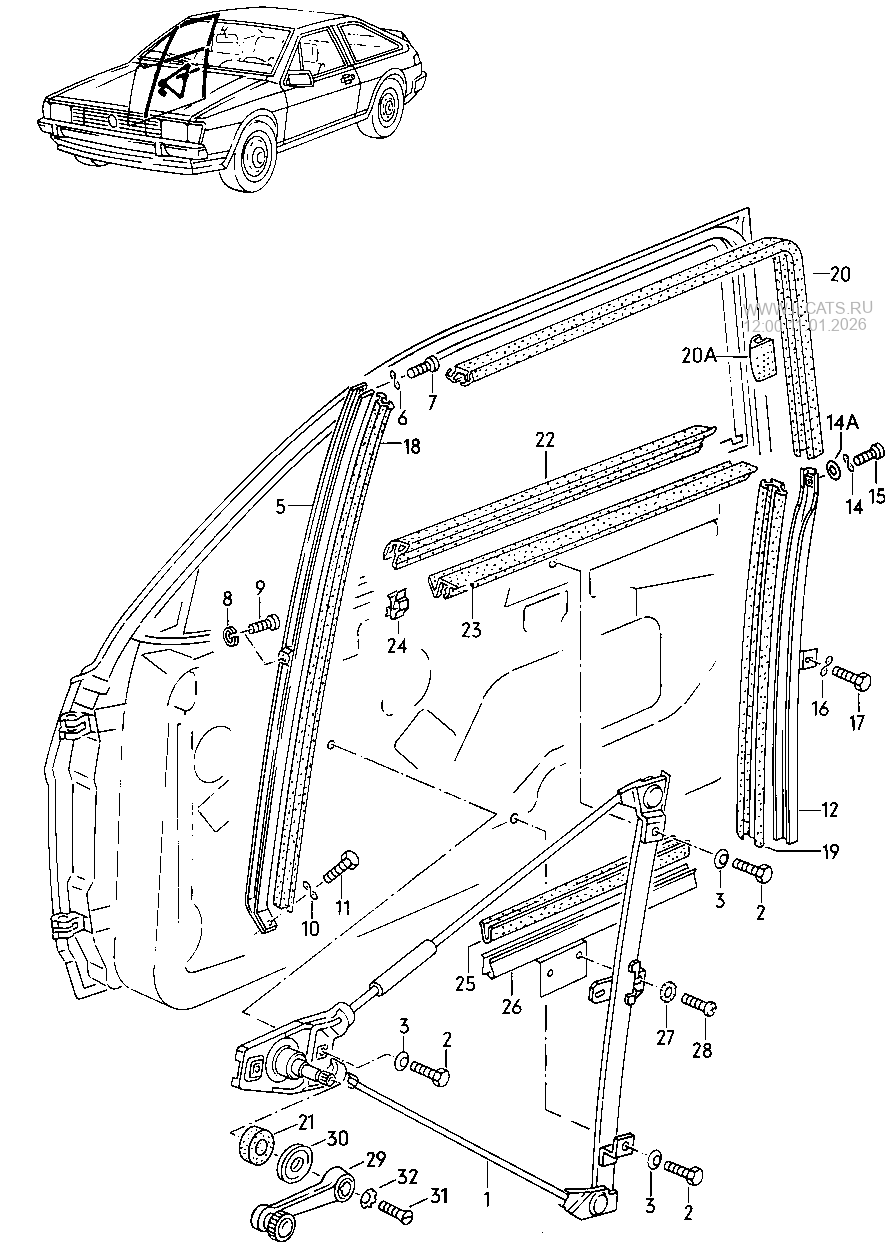 window regulator. window aperture seal. guide rail VW SCIROCCO