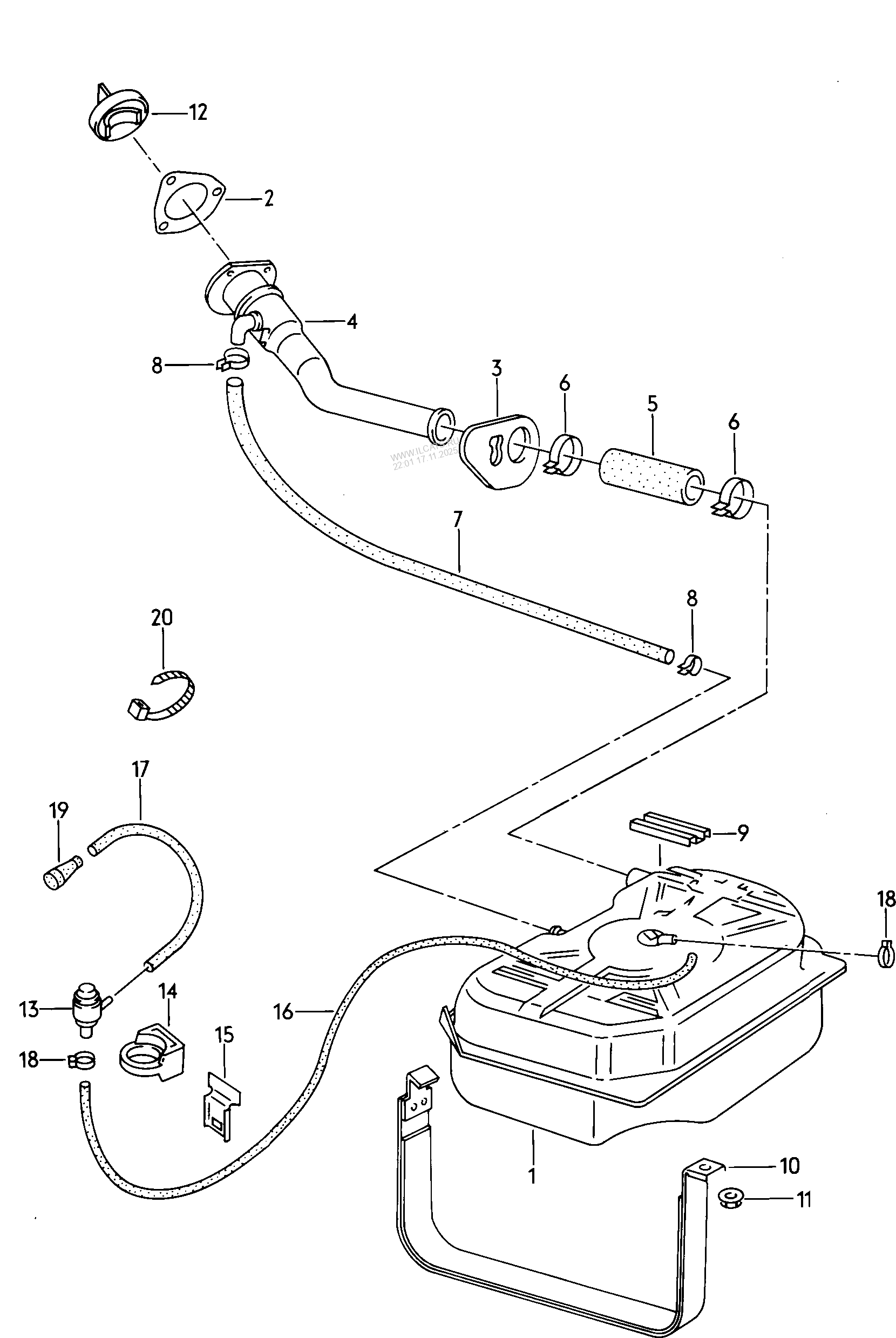 fuel tank. gravity valve. vent hose VW CADDY