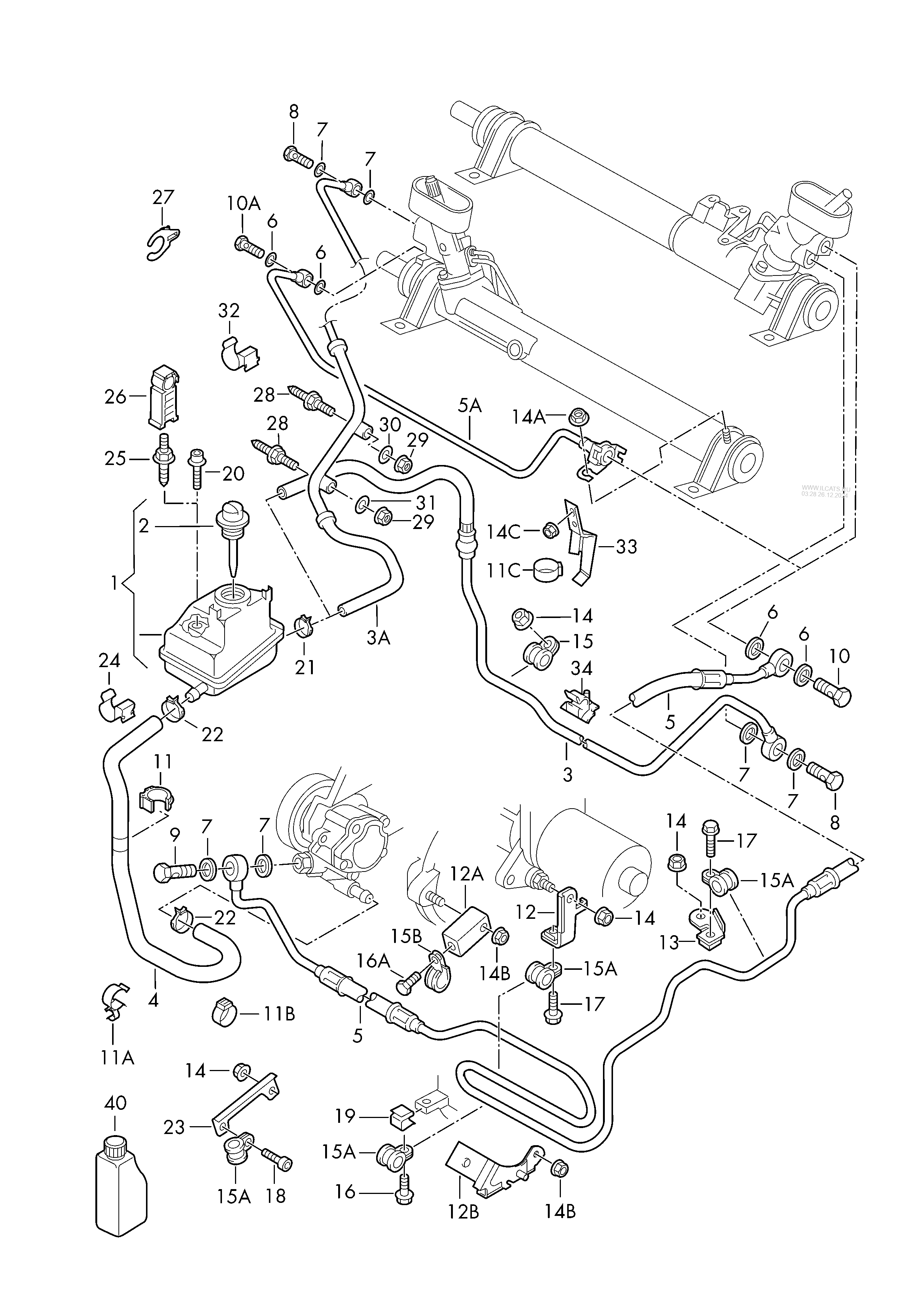 oil container and connection parts, hoses VW