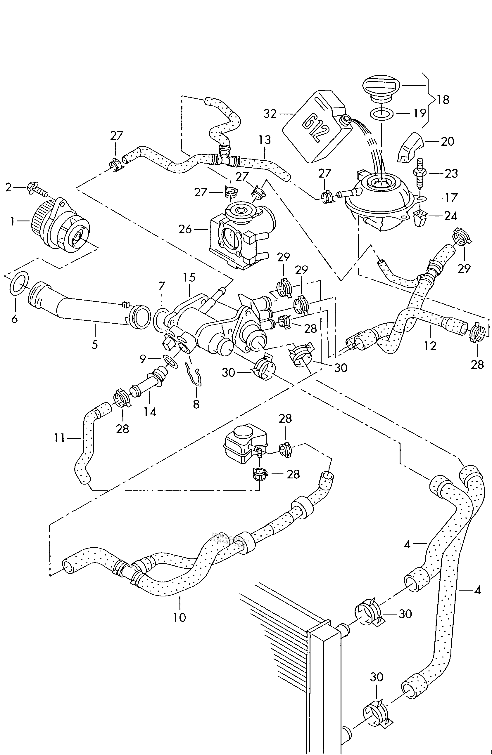 coolant pump. coolant hoses and pipes. reservoir VW POLO/DERBY/VENTOIND