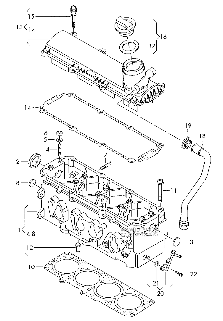 cylinder head. cylinder head cover. ventilation for cylinder block VW