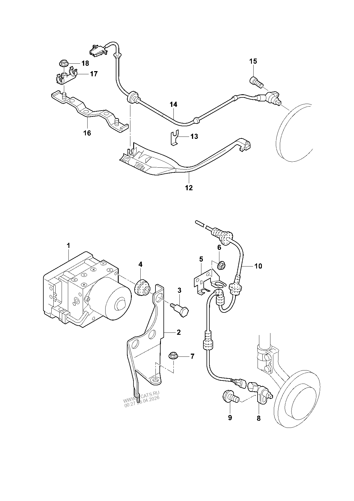 Блок управления ABS. Датчик числа оборотов. Кронштейн датчика числа ...