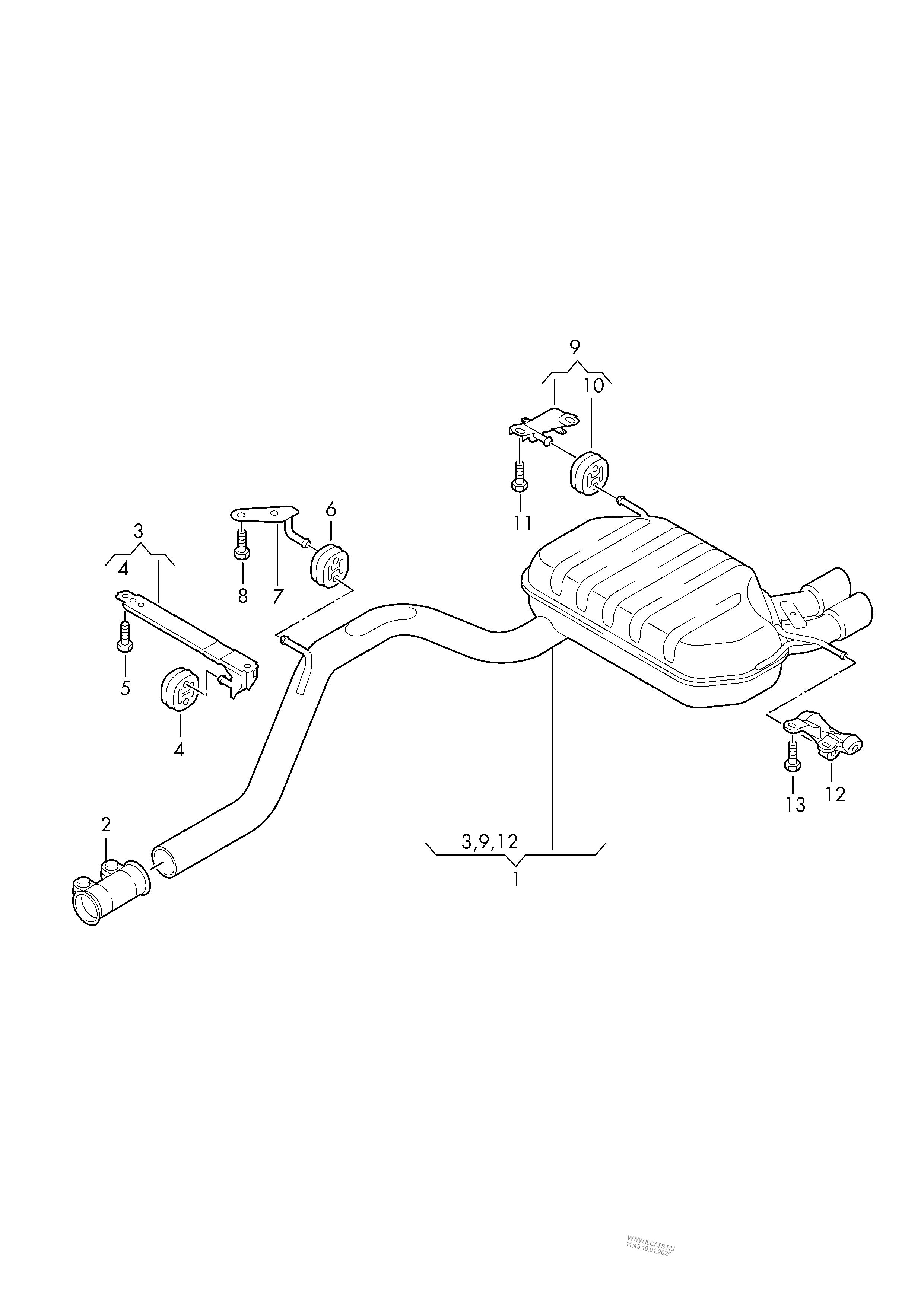 intermediate pipe with rear silencer VW GOLF/VARIANT/4MOTION