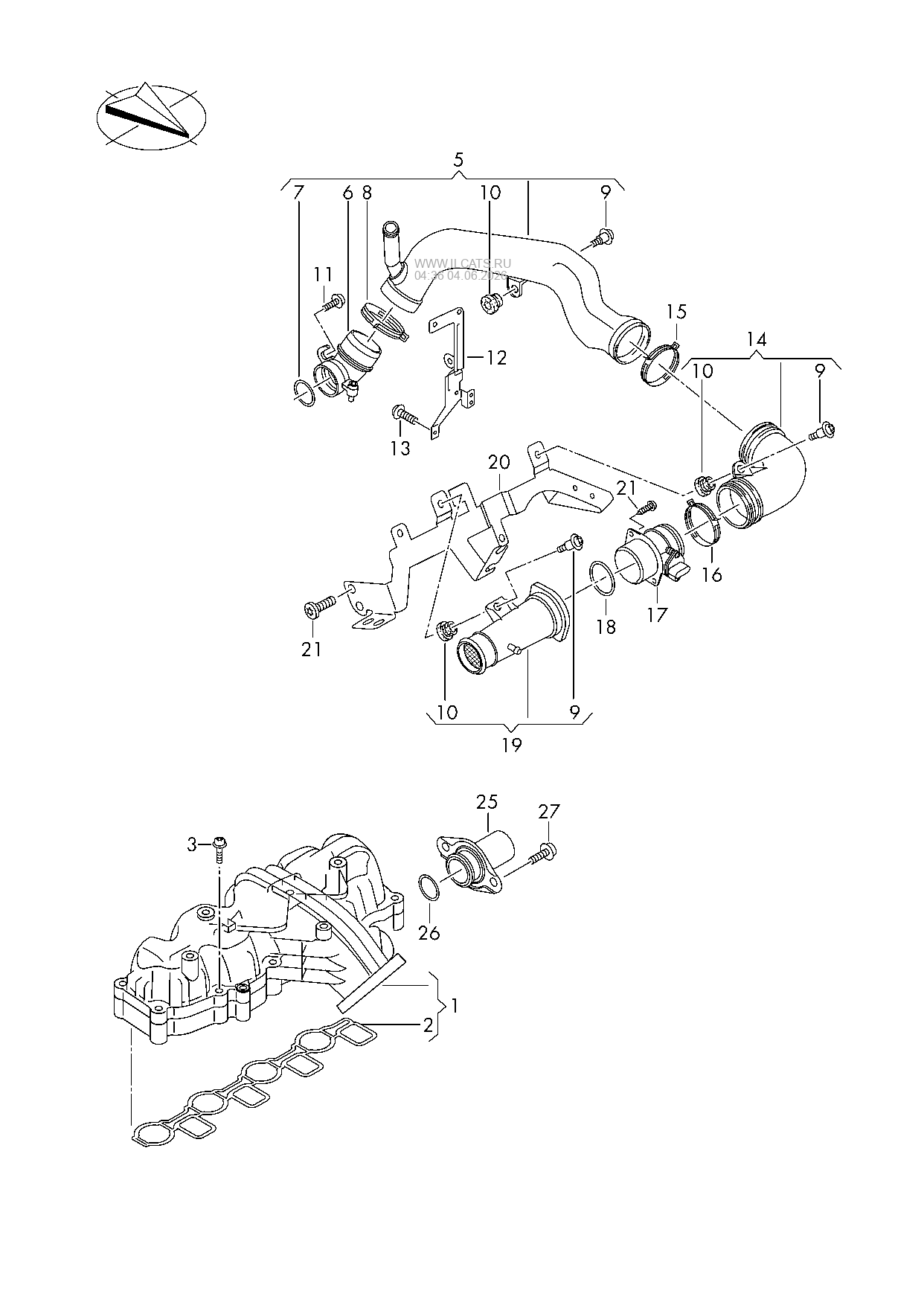 Exhaust Manifold With Turbocharger for Modified Vehicles VW