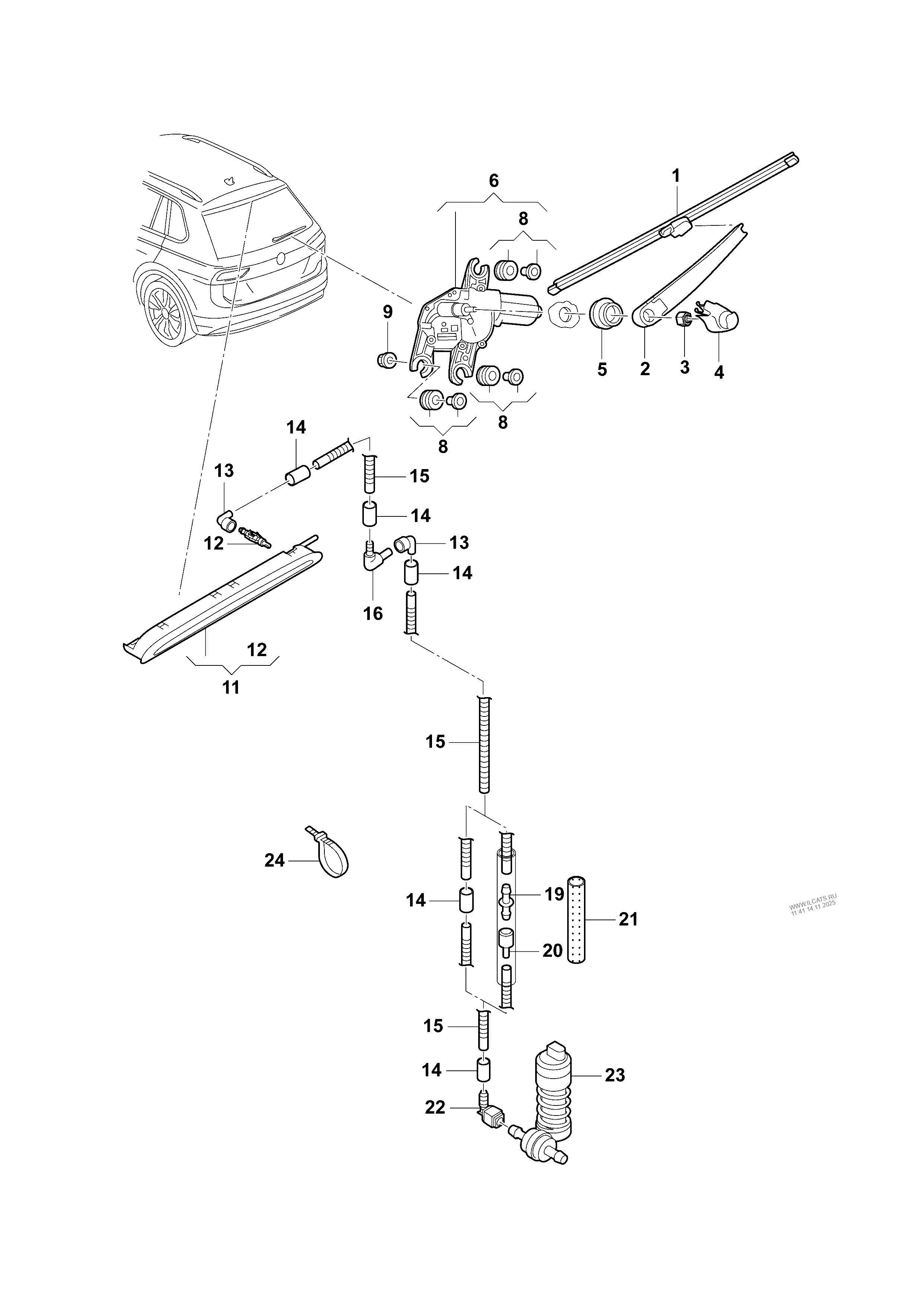 wiper and washer system for rear window VW LAVIDA/NEW LAVIDA