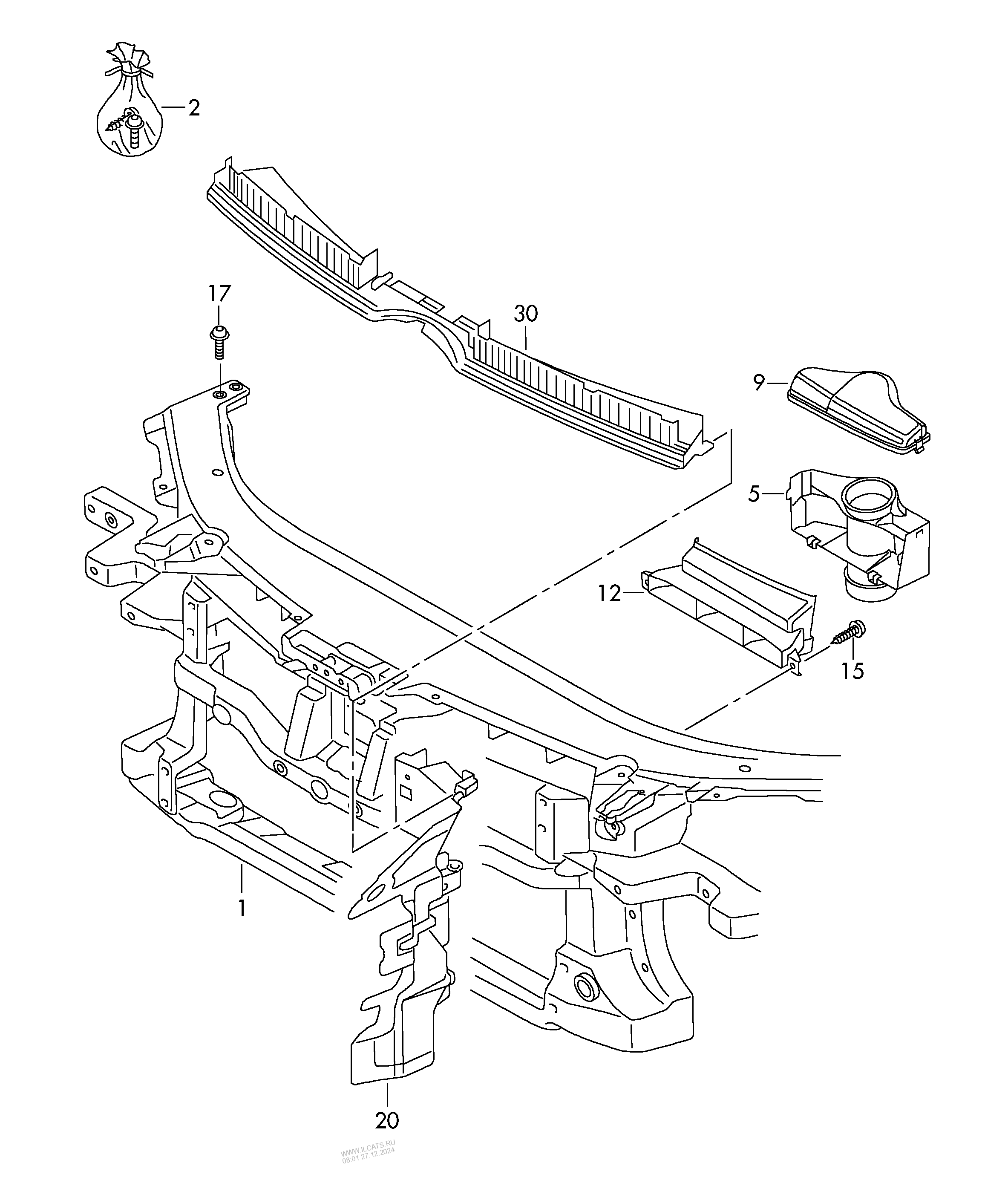 bodywork front part without plenum chamber VW