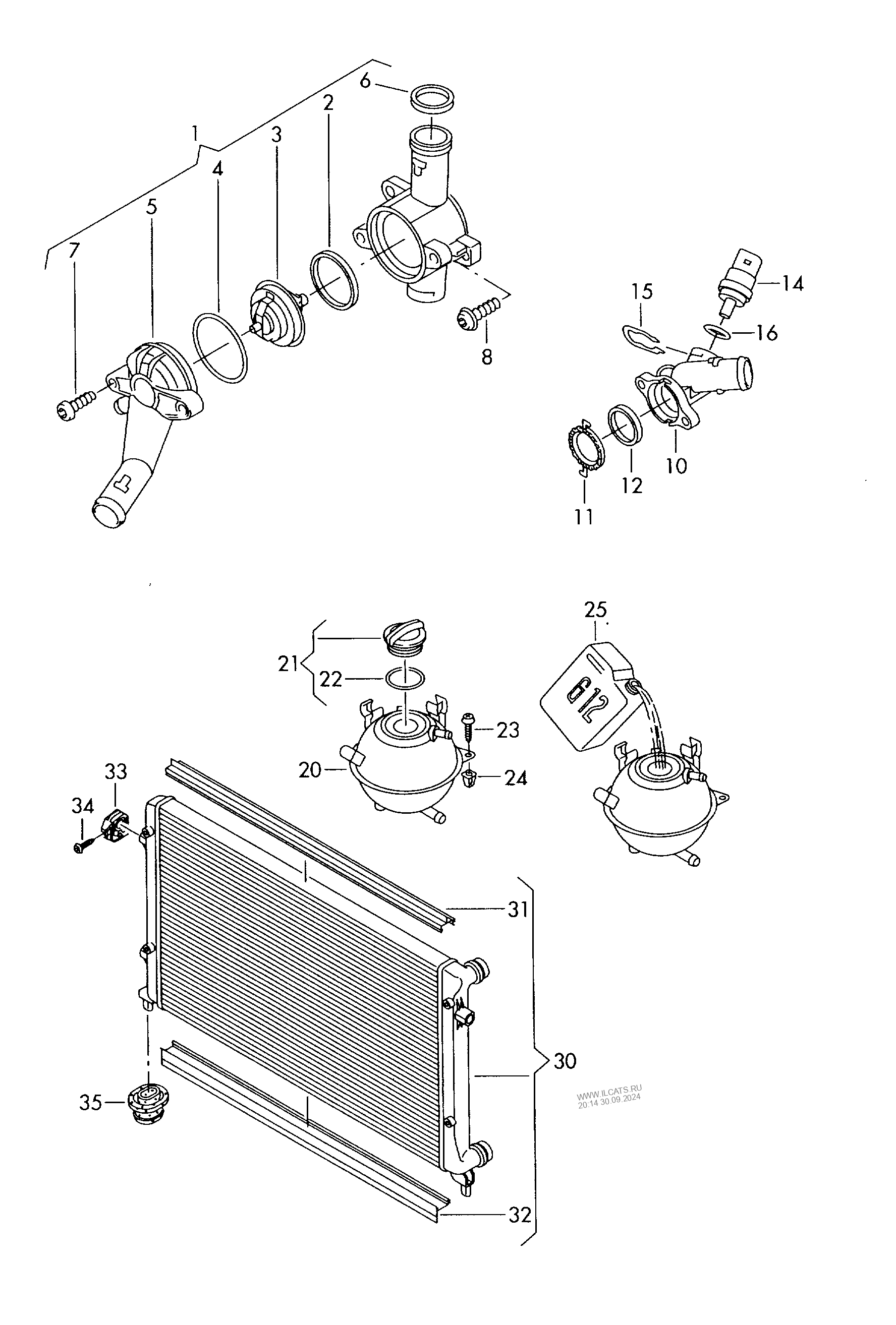 Корпус термостата. Бачок, компенсационный. Радиатор охлаждающей жидкости VW