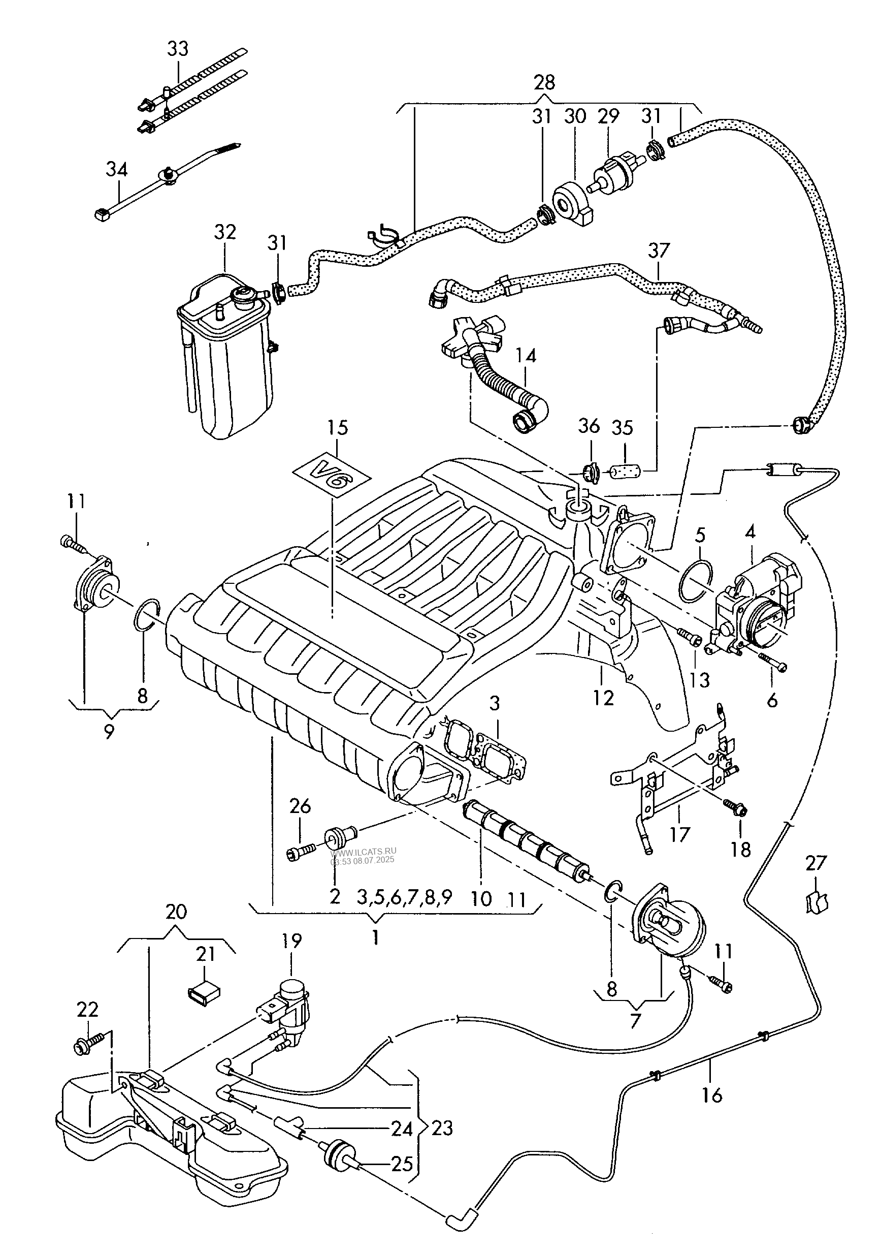 Intake system activated carbon filter system vacuum system vw