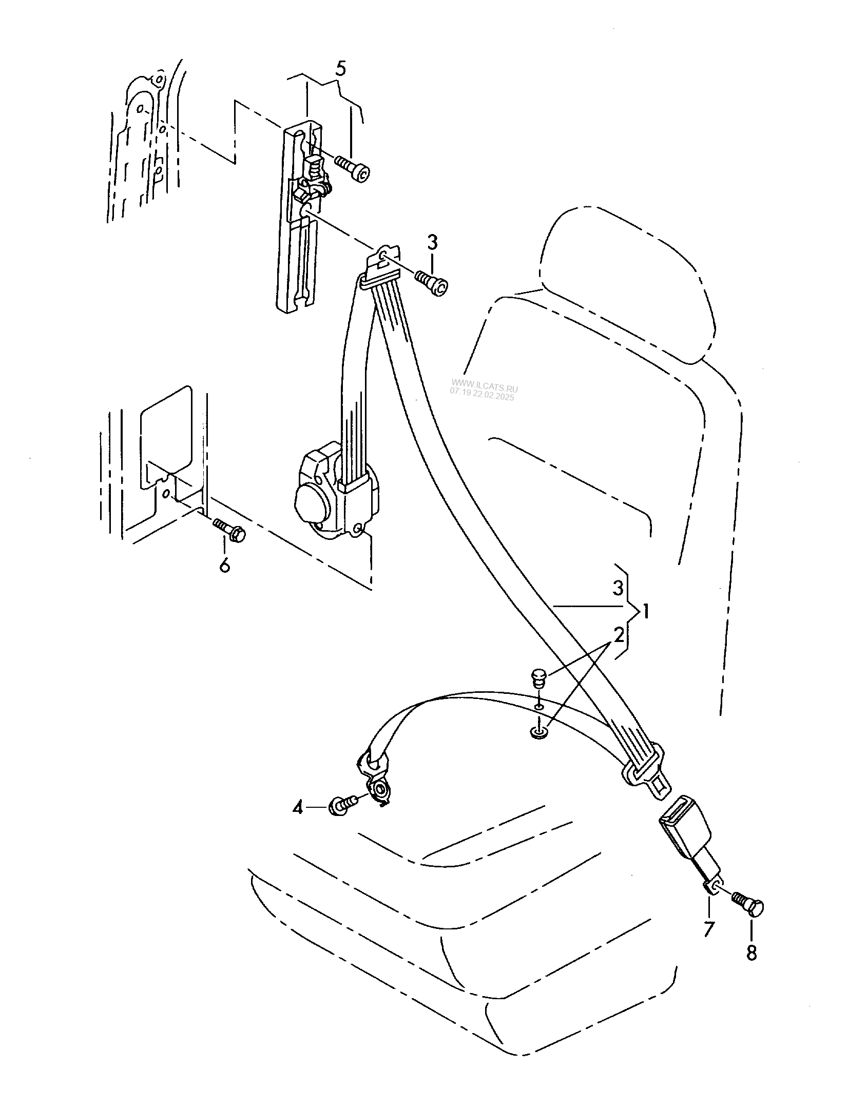 Three Point Safety Belt For Vehicle With Individual Seats Vw