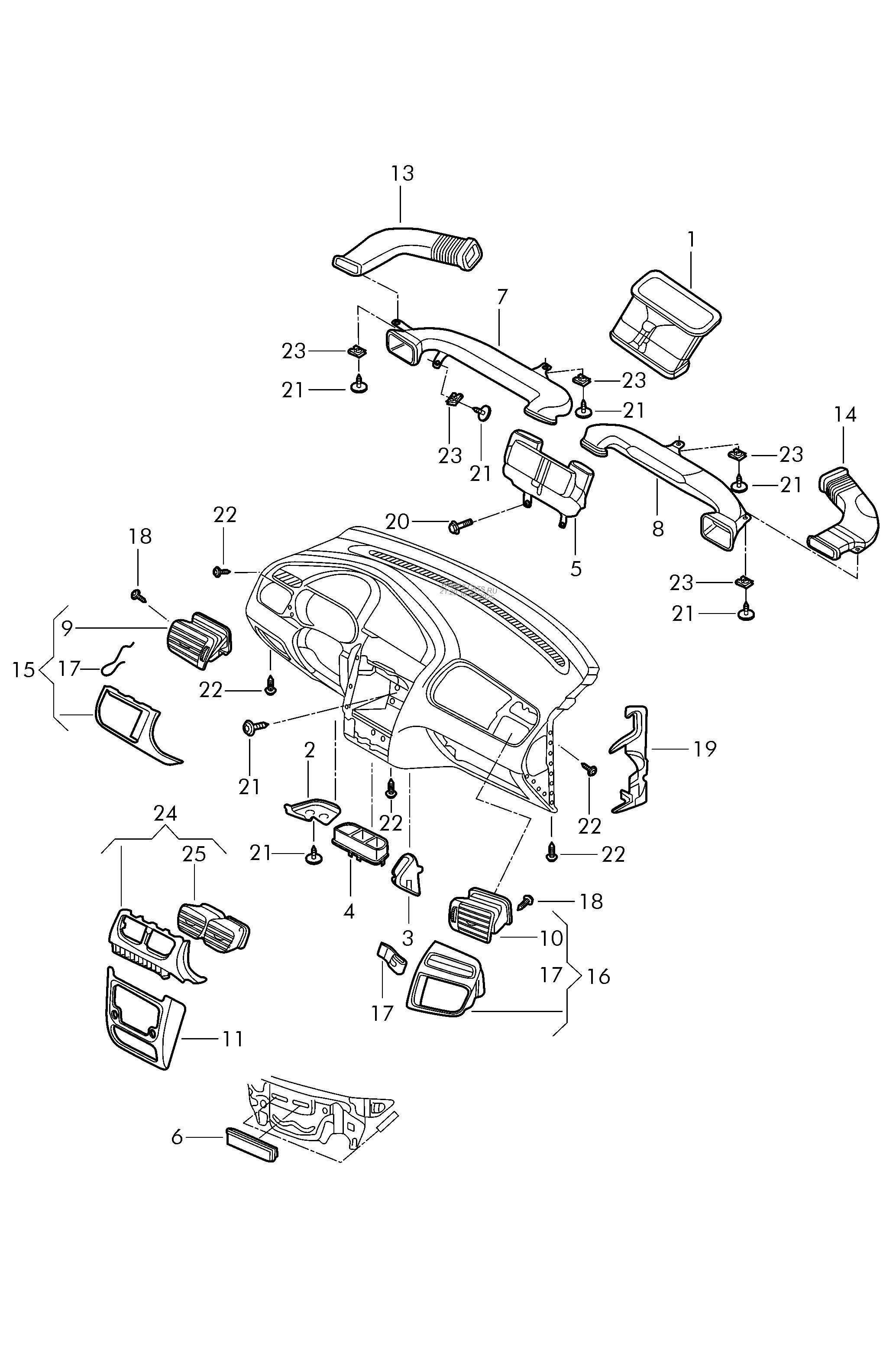 Air And Footwell Heater Ducts, Air Hoses And Vents. Intake Manifold 