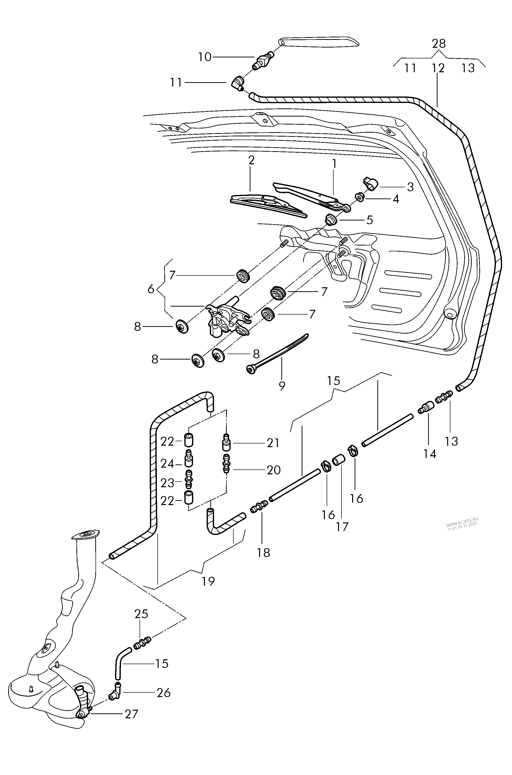 wiper and washer system for rear window VW