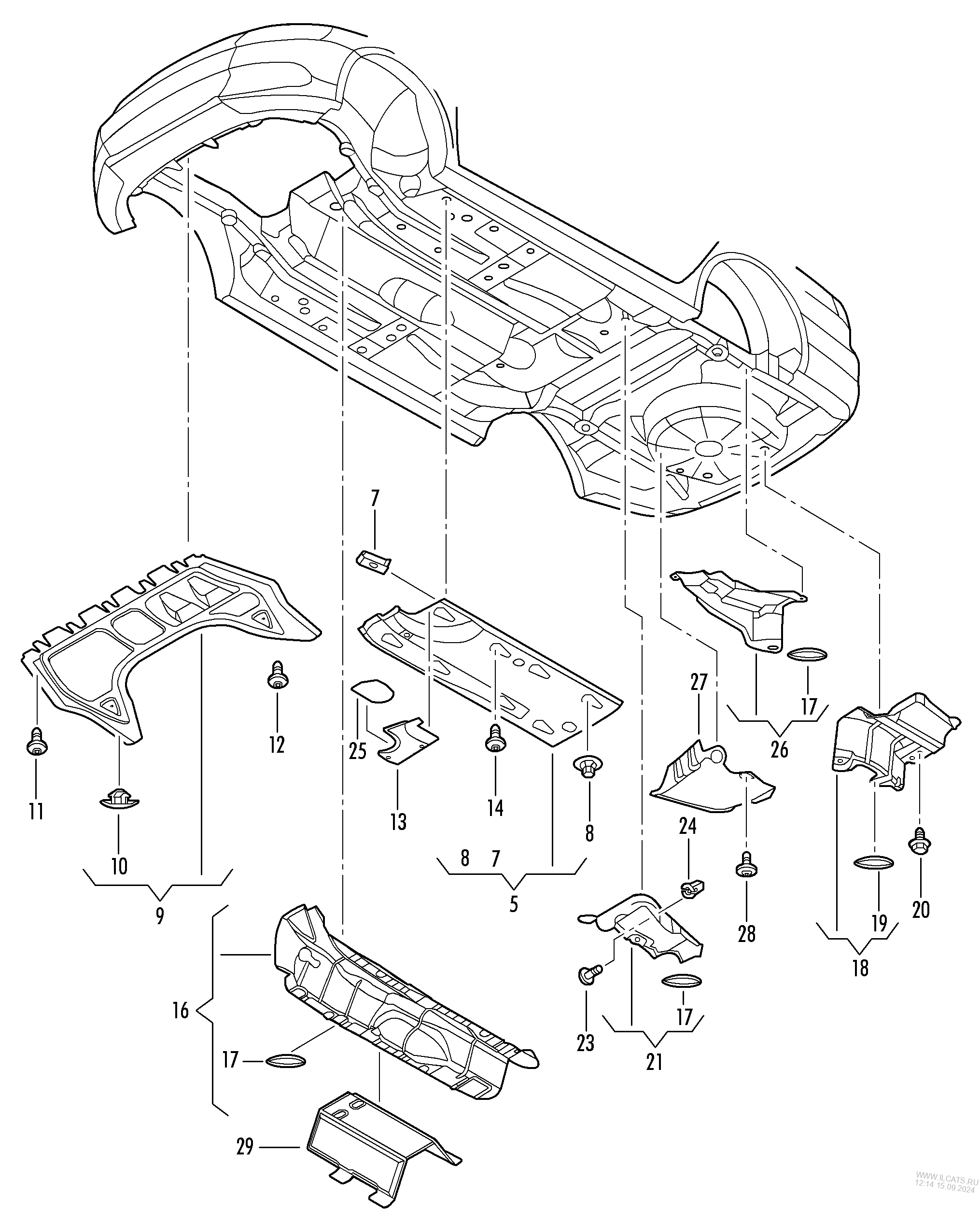 underbody trim. noise insulation. heat shield VW