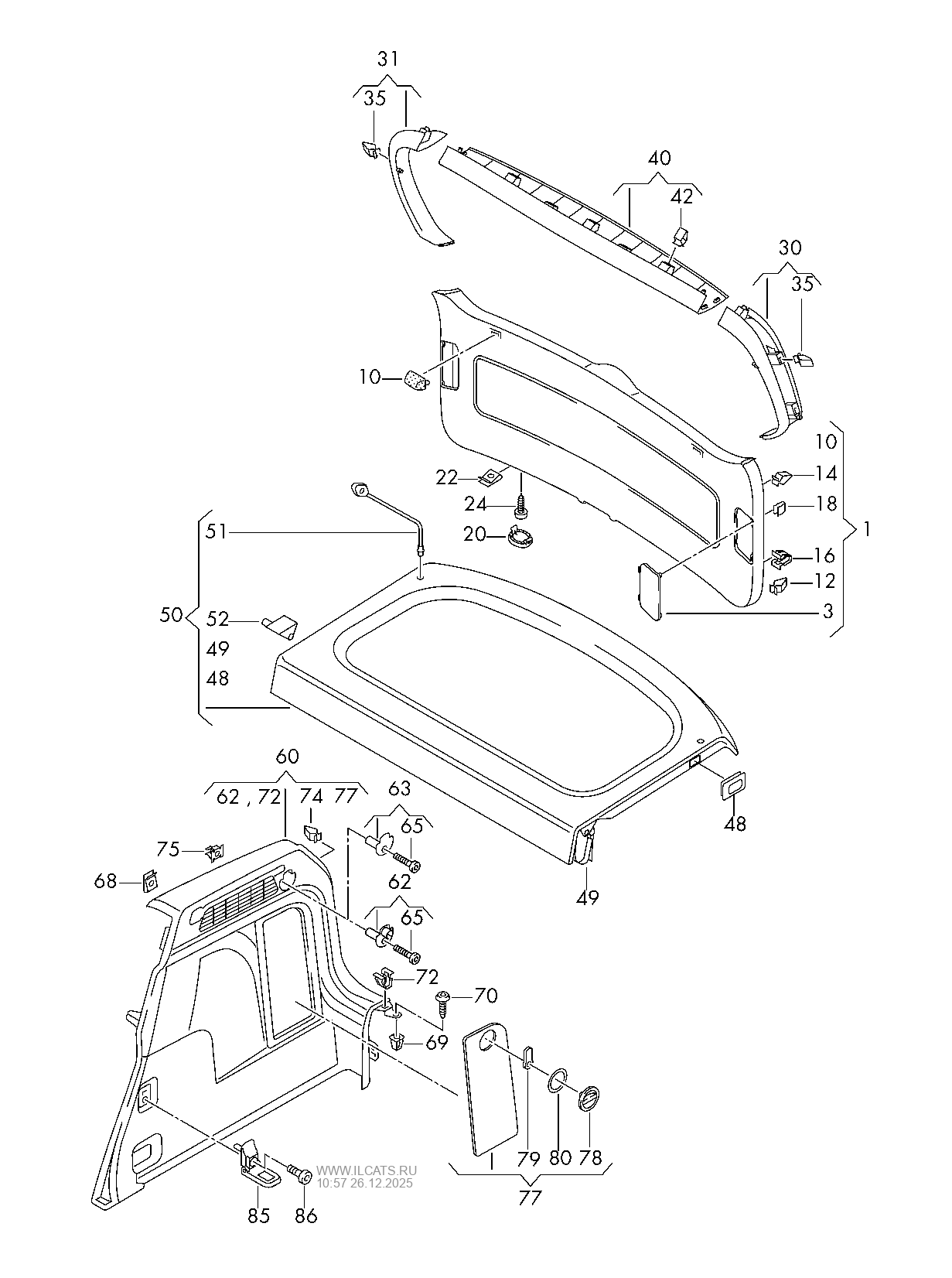 rear lid trim panel. luggage compartment cover. luggage compartment