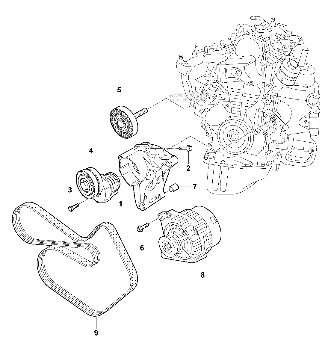 connecting and mounting parts for alternator. polyvbelt VW TIGUAN
