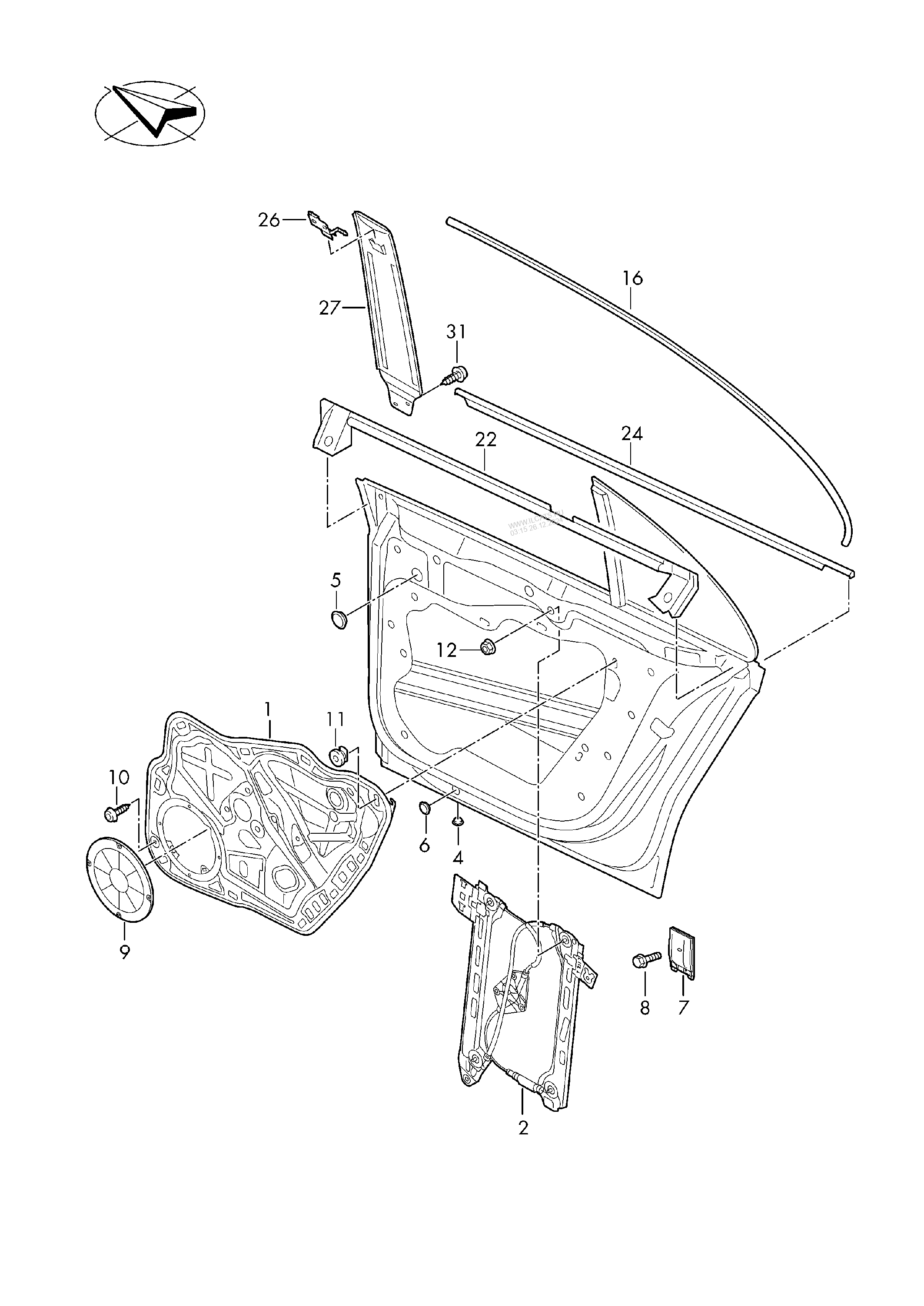 window regulator. window guide. window aperture seal. trim for door VW