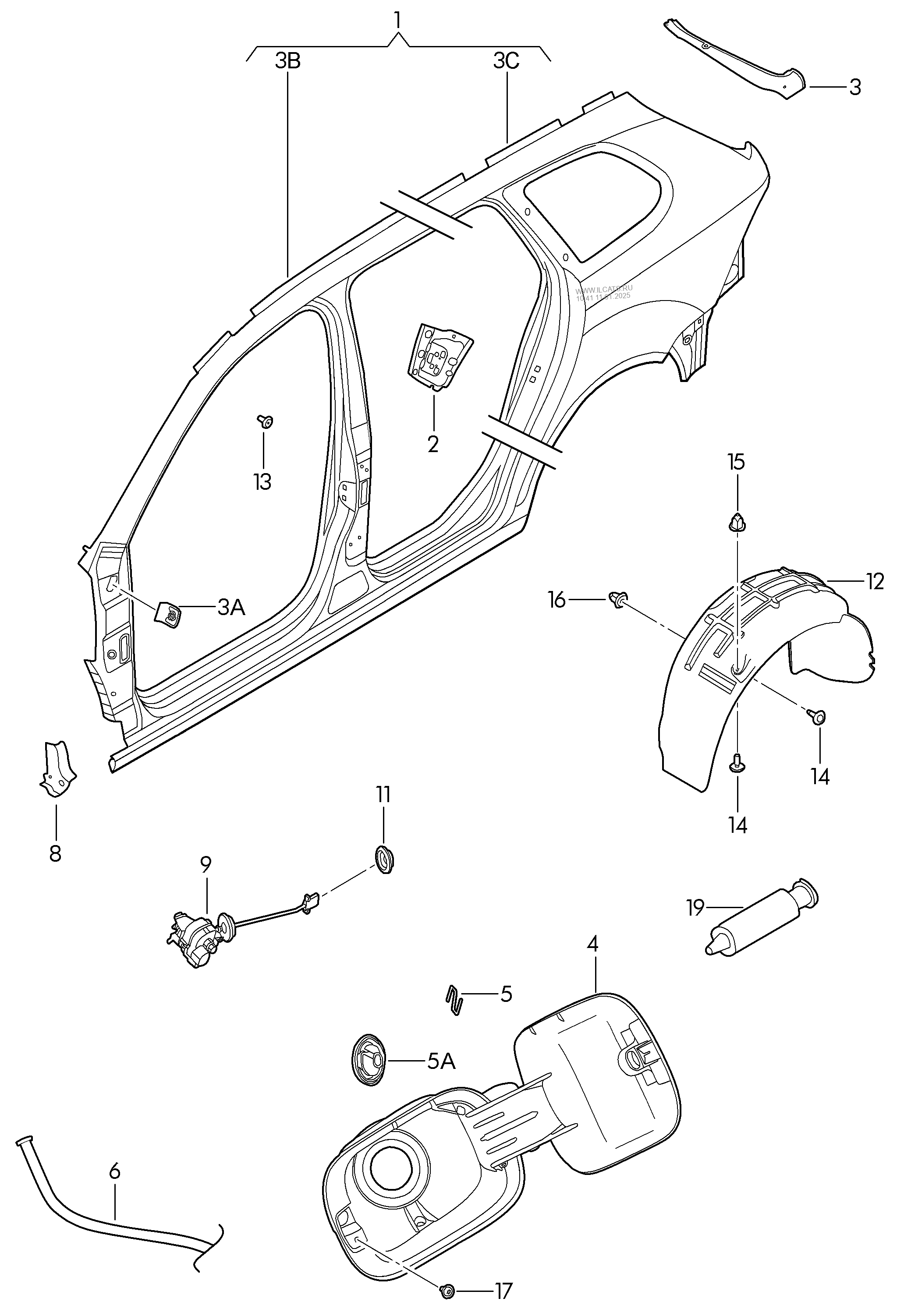 sectional parts for the side section. fuel filler flap. wheel housing ...