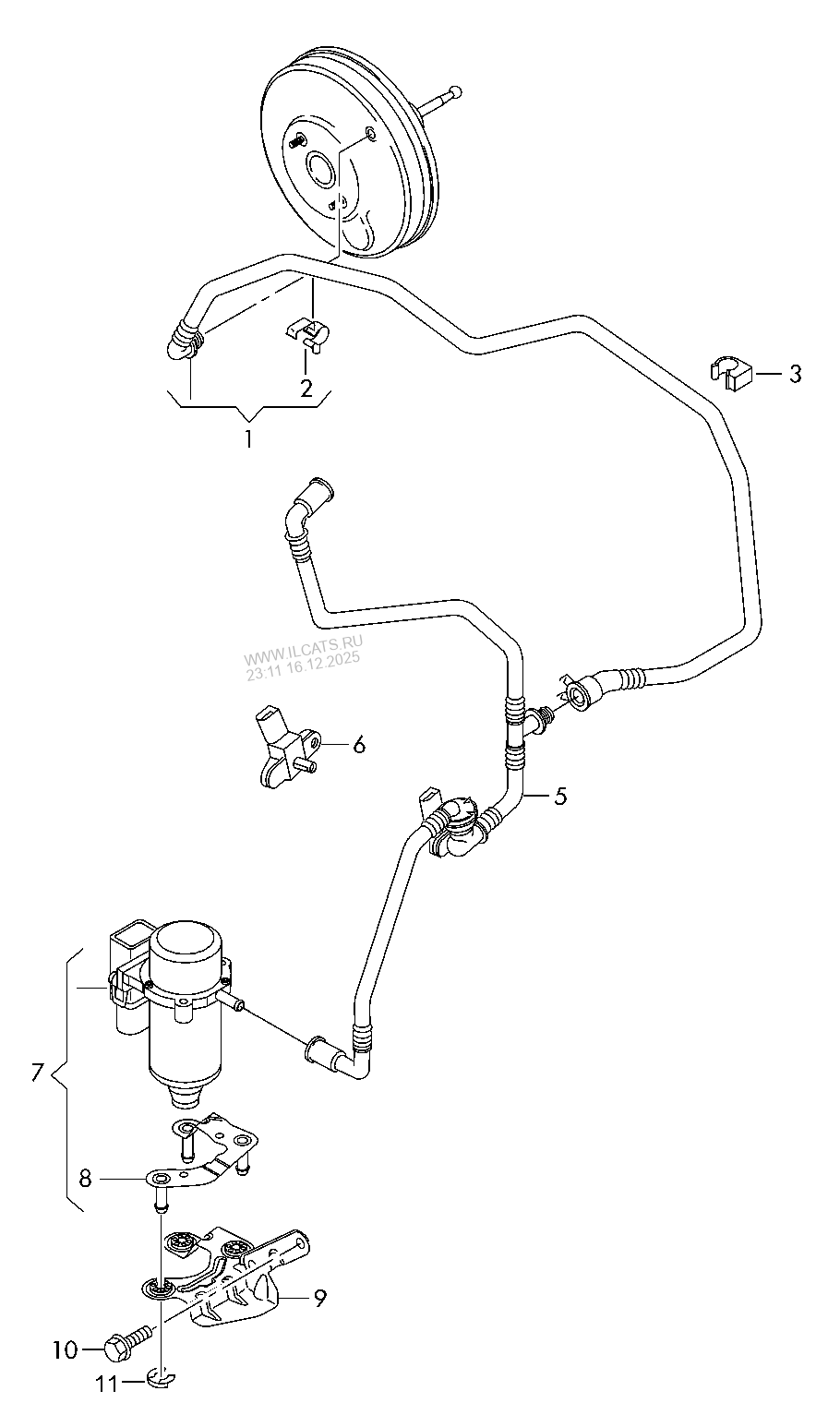 electric vacuum pump for brake. vacuum hose with nonreturn valve and pressure sensor VW TOURAN