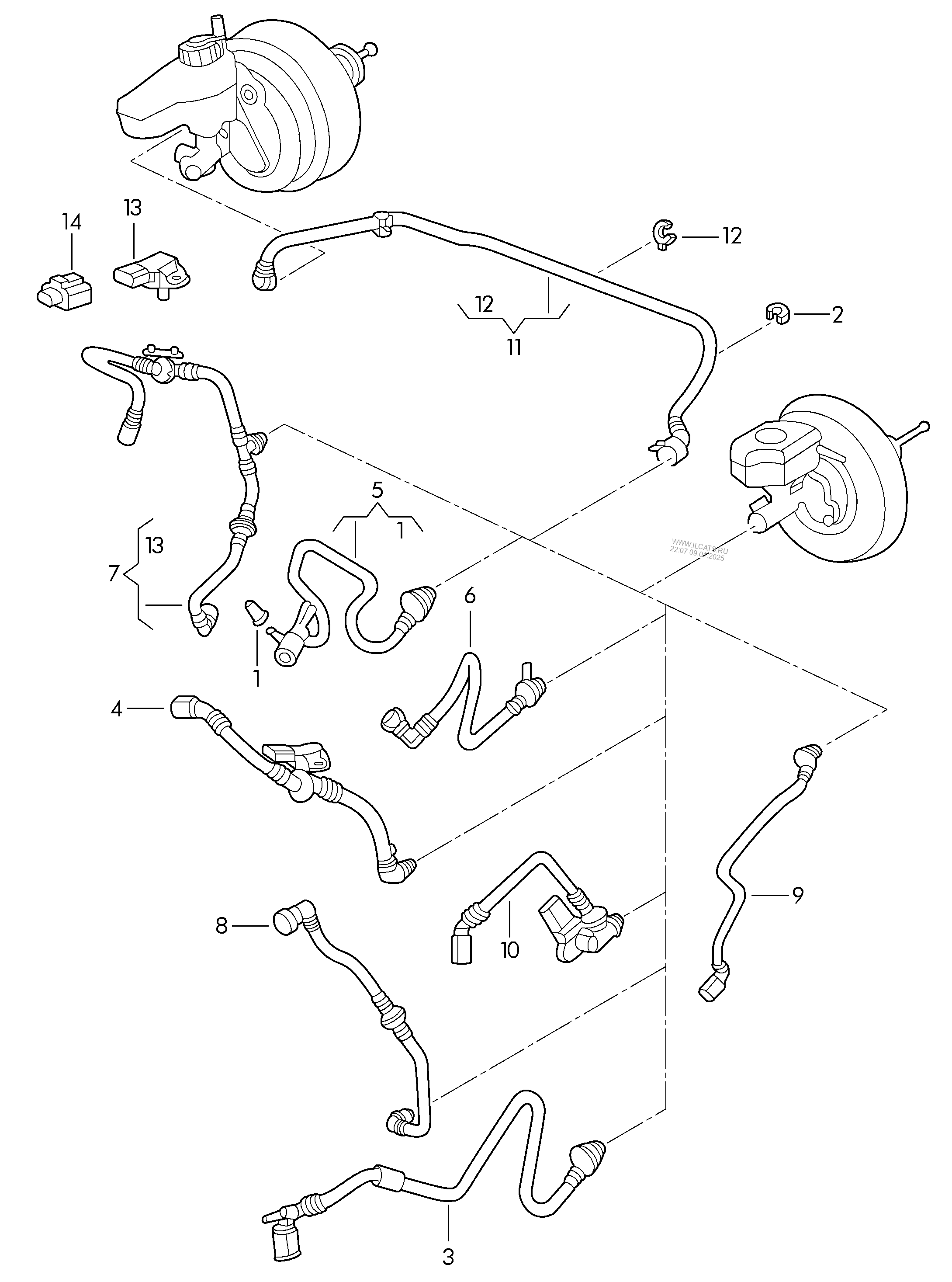 vacuum hoses for brake servo VW