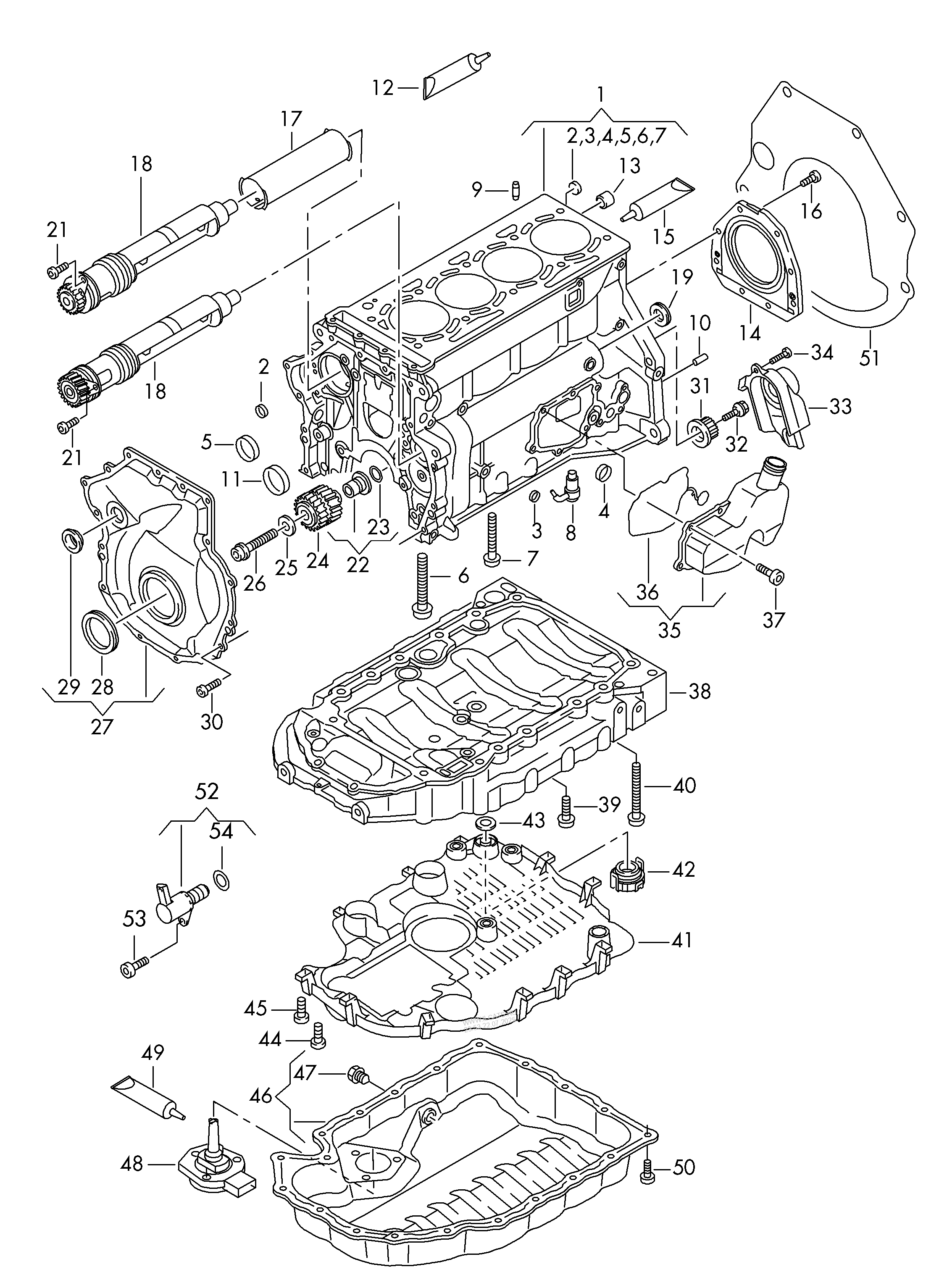 crankcase housing. oil sump. balancer shaft VW