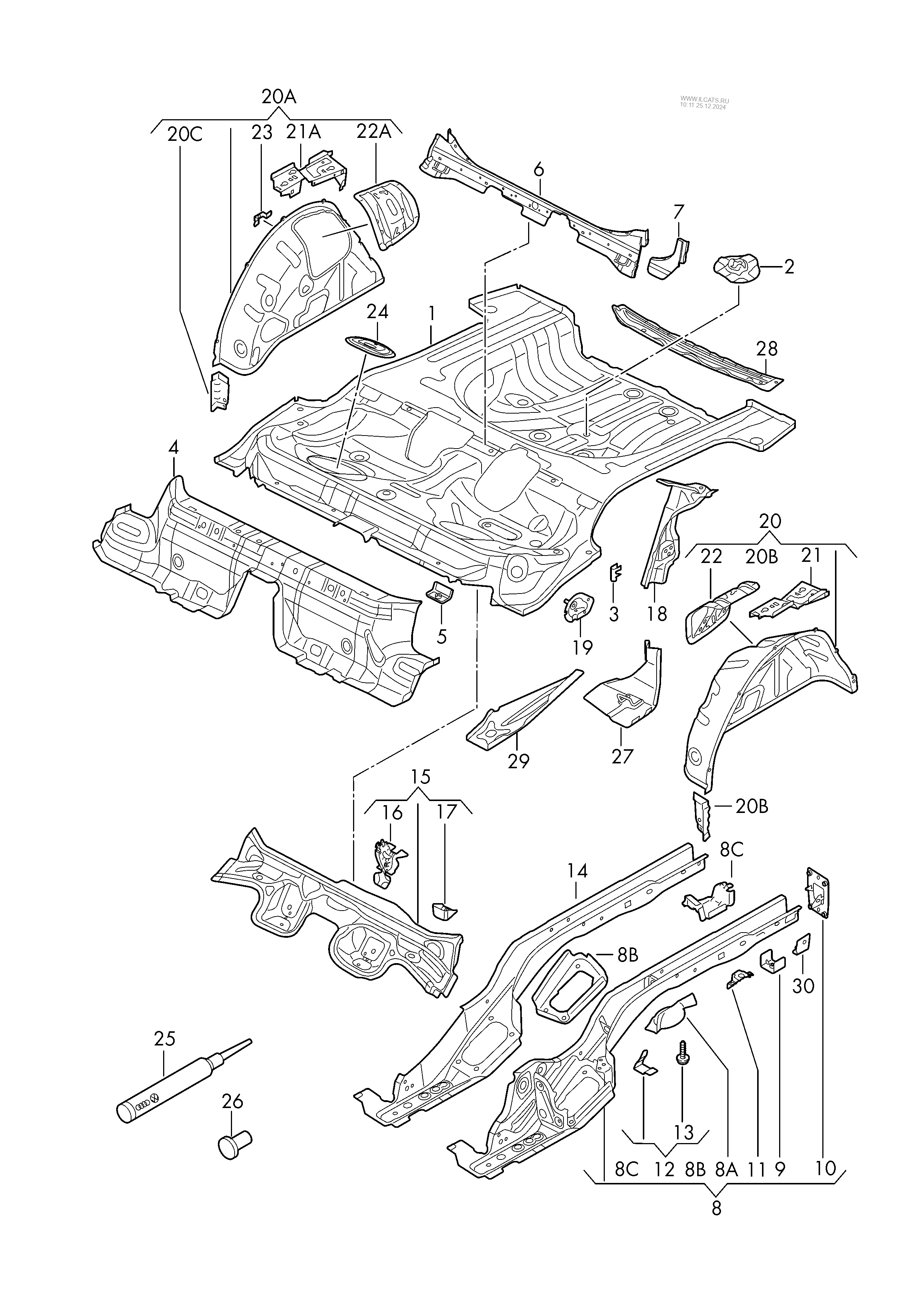 bottom plate. side member. wheel housing inner part VW GOLF