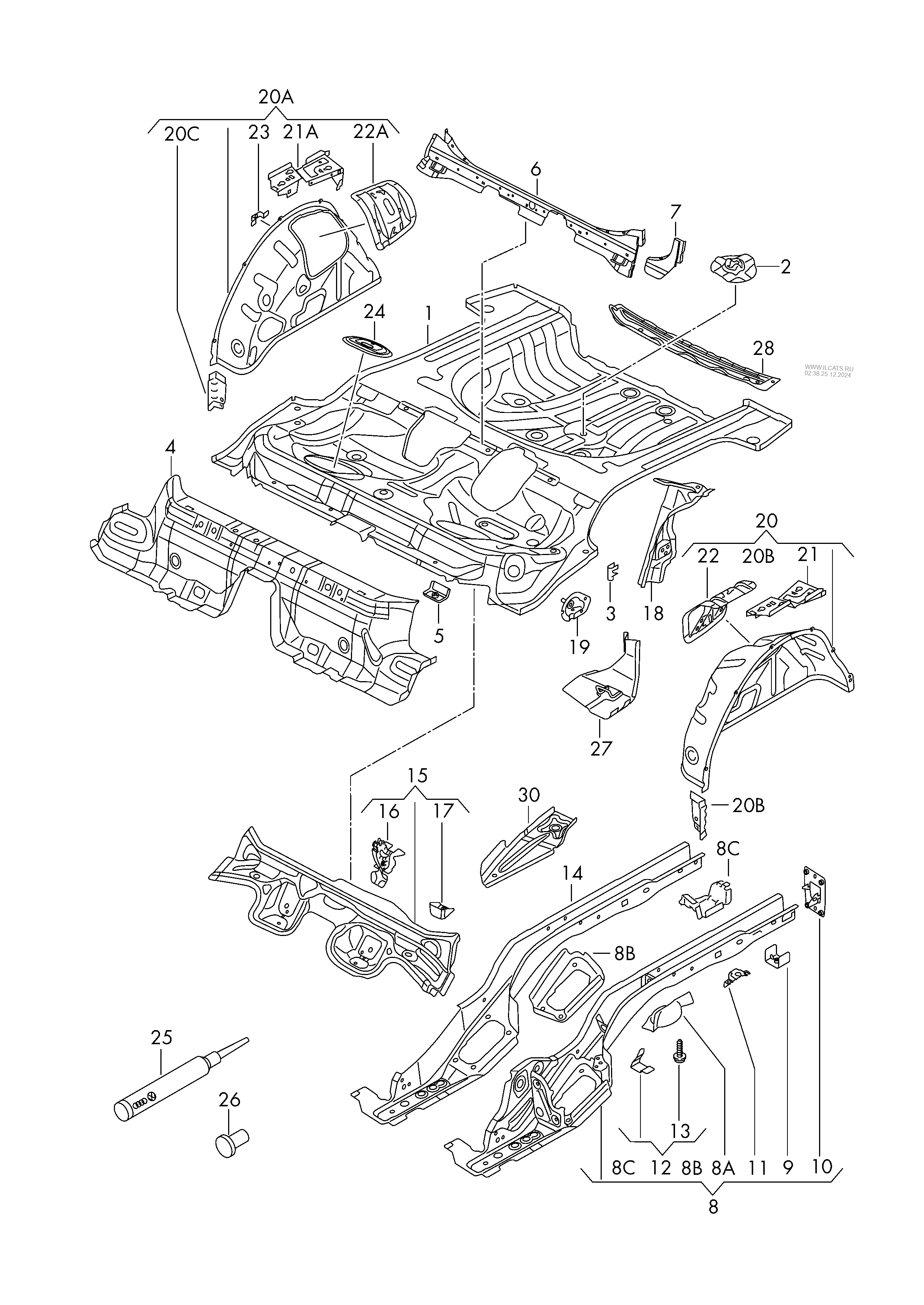 bottom plate. side member. wheel housing inner part VW GOLF