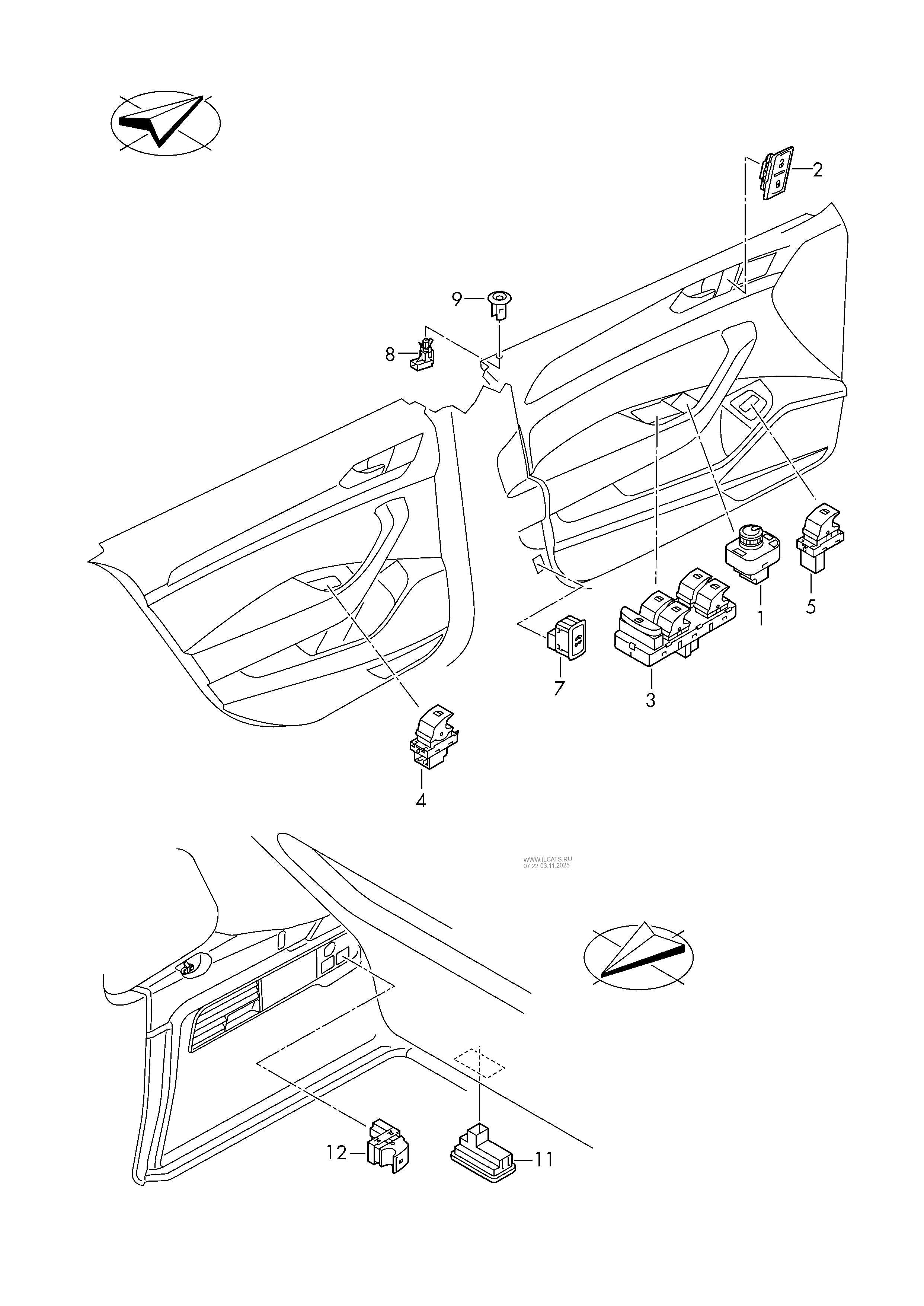 switch in door trim VW PASSAT/VARIANT/SANTANA